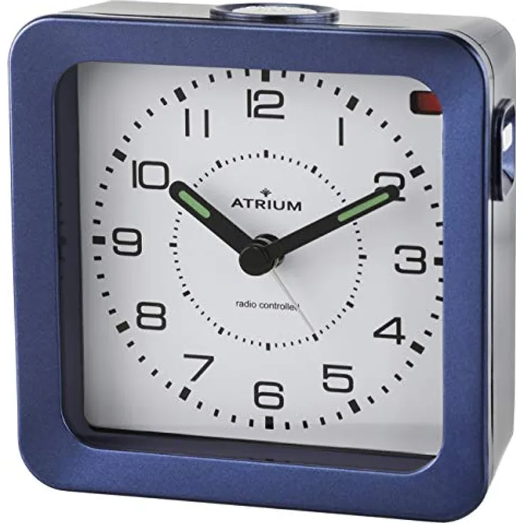 Atrium Funkwecker A660-5, Quarzwecker in dunkelblau metallic mit Snooze-Funktion und leuchtenden Zeigern