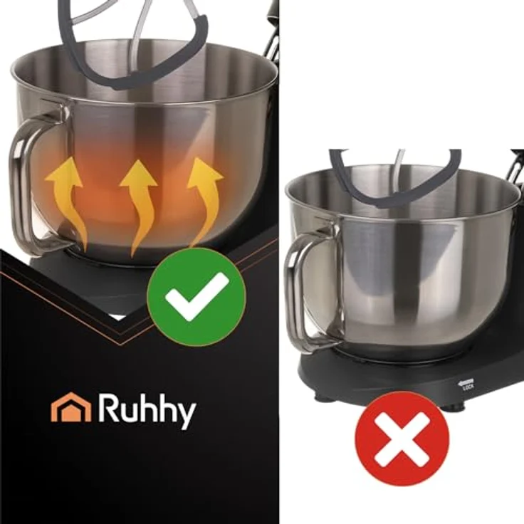 RUHHY Planetenrührgerät 2000W, Küchenmaschine mit beheizbarer Rührschüssel 6,2L, 11 Geschwindigkeiten & Touchdisplay, schwarz und silber – Bild 4