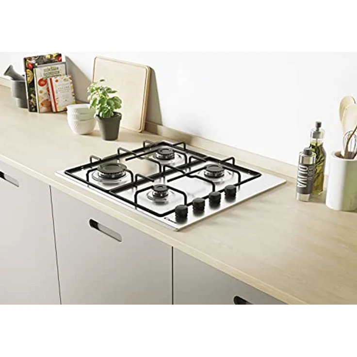 Candy Idea CHW6LBX/4U2 Gasherd, 4 Feuer, 60 cm, Erdgas, anpassbar an Butangas, 7,2 kW Leistung, seitliche unabhängige Bedienelemente, 2 Gitter, Flammsicherheitssystem, Edelstahl – Bild 4