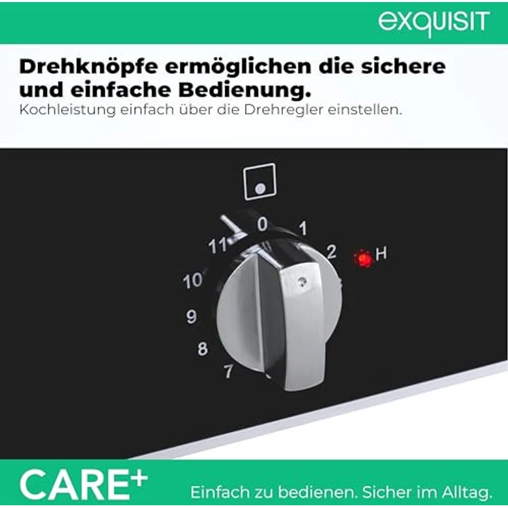 Exquisit Glaskeramik-Kochfeld EKC300-RK-420Care, 2 Kochstellen mit Drehknopf Bedienung, Restwärmeanzeige, 11 Leistungsstufen, Schwarz – Bild 2