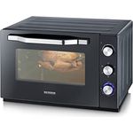 SEVERIN XXL Back- und Toastofen mit Umluftfunktion, Backofen mit Grillrost, Backblech, Drehspieß und Pizzastein, vielseitiger Heißluftofen mit 60 L Kapazität, 2.200 W, schwarz, TO 2073