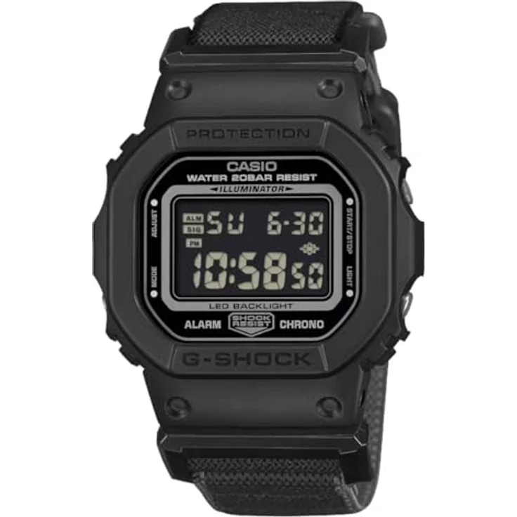 Casio G-Shock DW-5600, Herren Digital Quarz Armbanduhr mit stoßfester Konstruktion und 20-bar-Wasserdichtigkeit, FIDLOCK Magnetverschluss, dehnbarem Textilband und Super Illuminator LED – Bild 1