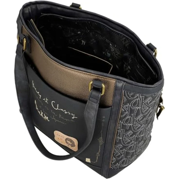 Anekke Shopper Boutique, elegante Polyurethan Einkaufstasche mit Reißverschluss und Umhängeriemen, braun – Bild 6