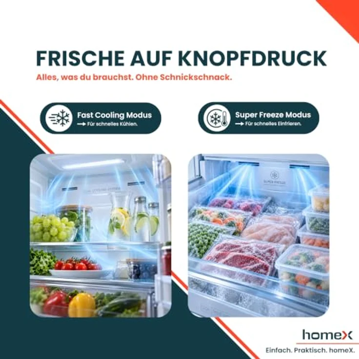 homeX CFBN2531E Einbaukühlschrank mit Gefrierfach, No Frost, 178 cm hoch, 253 l, 37 dB, weiße Front – Bild 9
