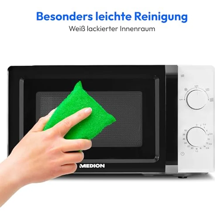 MEDION Mikrowelle (20 Liter, 700 Watt, klein kompakt und platzsparend, 5 Mikrowellenstufen, Auftaufunktion, Timerfunktion, MD11475) weiß – Bild 5