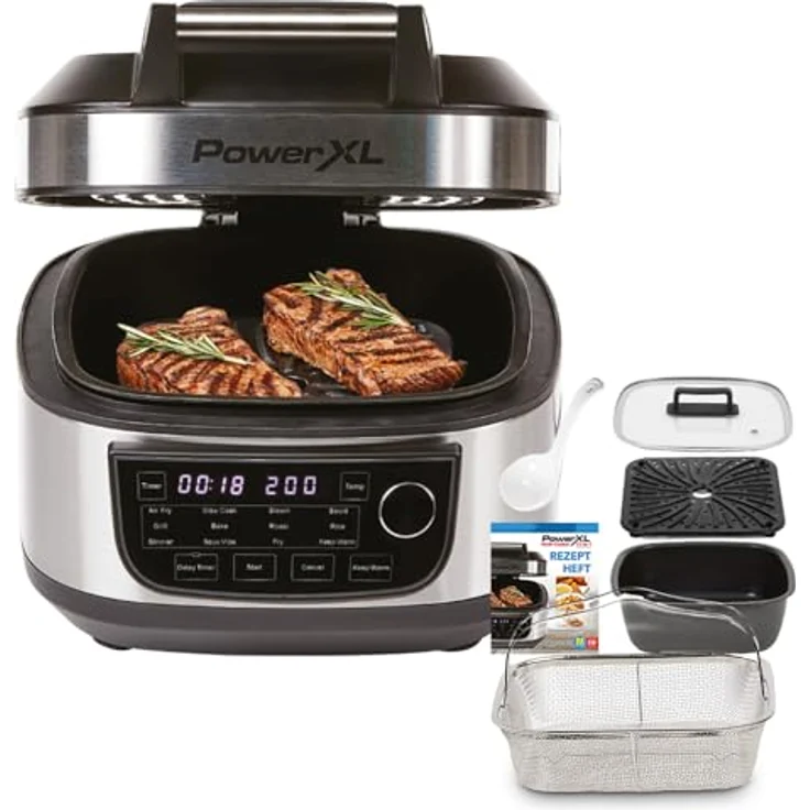 PowerXL MultiCooker Frittierkorb-Set - Heißluftfritteuse, Backofen, Bratpfanne uvm. - 5,7 Liter - 12 Kochprogramme - Airfryer - 80% weniger Fett - PowerXL Multi-Cooker 12-in-1 Hot Pot, schwarz – Bild 1