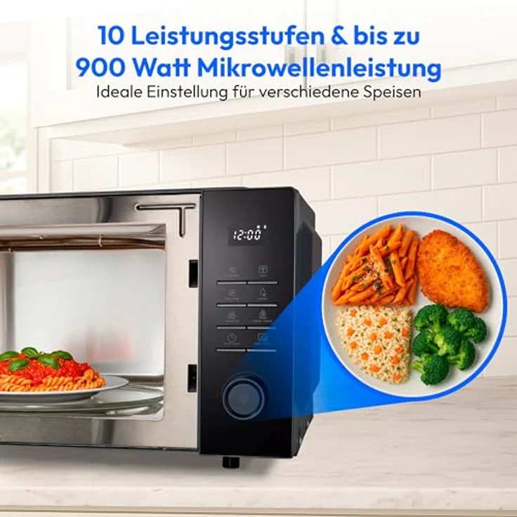 MEDION MD12231 Mikrowelle mit Grill und Heißluftfritteusenfunktion, 25 Liter, 900 Watt, dunkel grau, 11 Programme, 10 Leistungsstufen – Bild 4