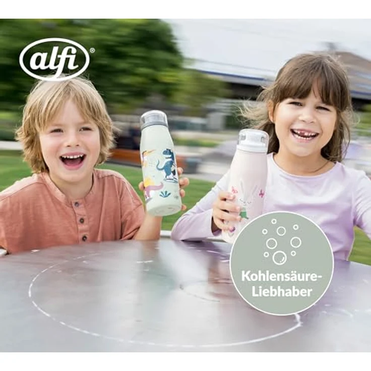 alfi KIDS ISO BOTTLE 350ml, mit Dinos, Isoliertrinkflasche Kinder Edelstahl, absolut dichter Drehverschluss, hält 12 Std. heiß, 24 Std. kalt, Trinkflasche für Kohlensäure, BPA-frei – Bild 4