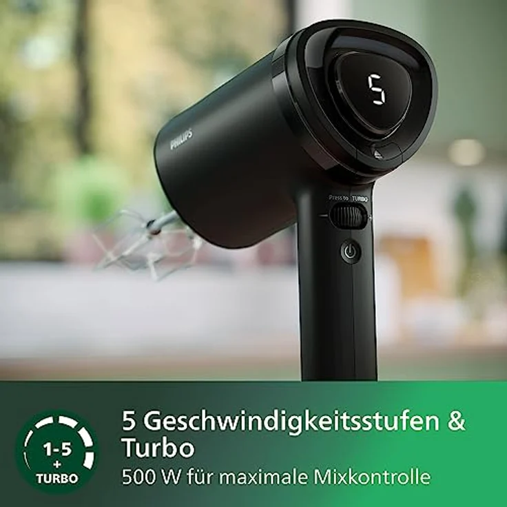 Philips Handmixer 5000 Series, 3-in-1-Handmixer, Leistungsstarker Motor (500 W), Smarter Aufbewahrungsbecher, 5 Geschwindigkeitsstufen, Anti-Spritz-Schutz, Schwarz (HR3781/20) – Bild 3