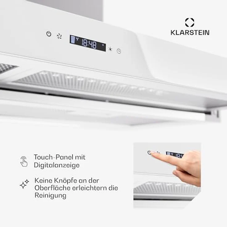 Klarstein Dunstabzugshaube 90cm, Abluft-Dunstabzugshaube mit Spülmaschinenfestem Filter aus Aluminium, Leise Abzugshaube Abluft, 640m³/h Luftstrom, Effiziente Wandhauben mit LEDs & Touch Controls – Bild 5