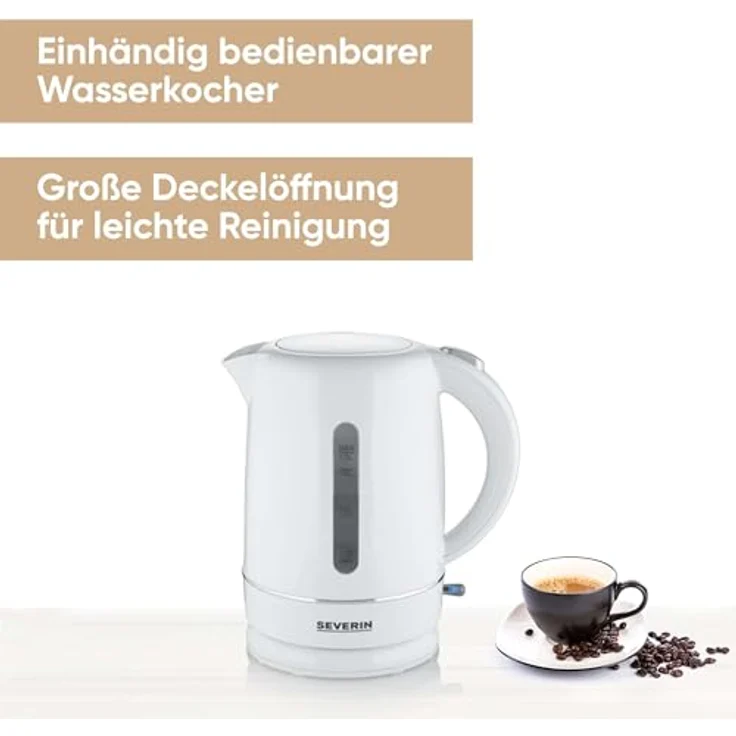 SEVERIN Wasserkocher, 1,7 L Kapazität, mit herausnehmbarem Kalkfilter, Wasserstandsanzeige, Ein-Aus-Taste & Kontrollleuchte, 2.200 W, weiß, KA 4325 – Bild 2