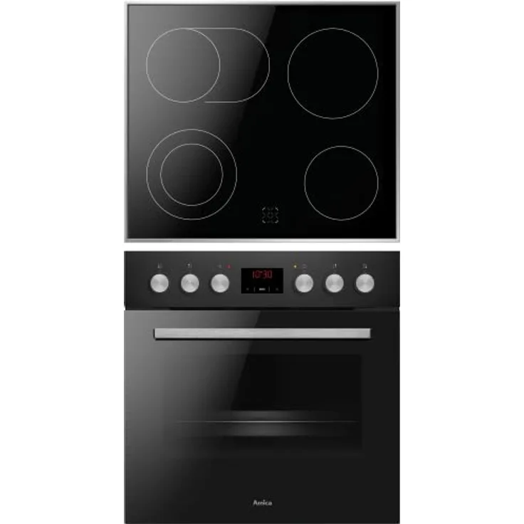 Amica ACHE 9336 SM Herd-Set, 65-Liter Umluft-Backofen mit Glaskeramikkochfeld, Edelstahlrahmen, Timer und Wasserdampf-Reinigung