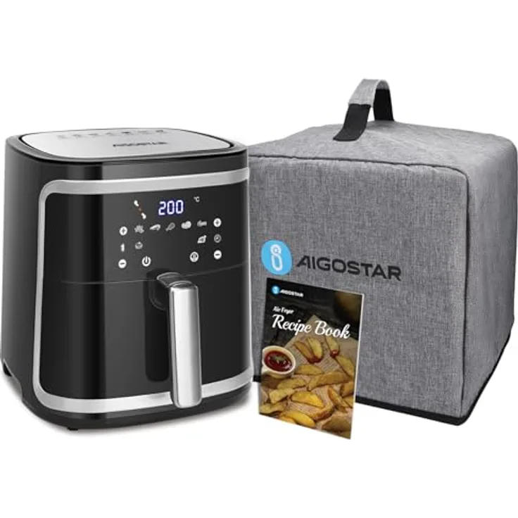 Aigostar - XXL-Luftfritteuse mit Staubschutz, 7 l Air Fryer, 1900 W, Warmhaltefunktion und LED-Touch-Panel
