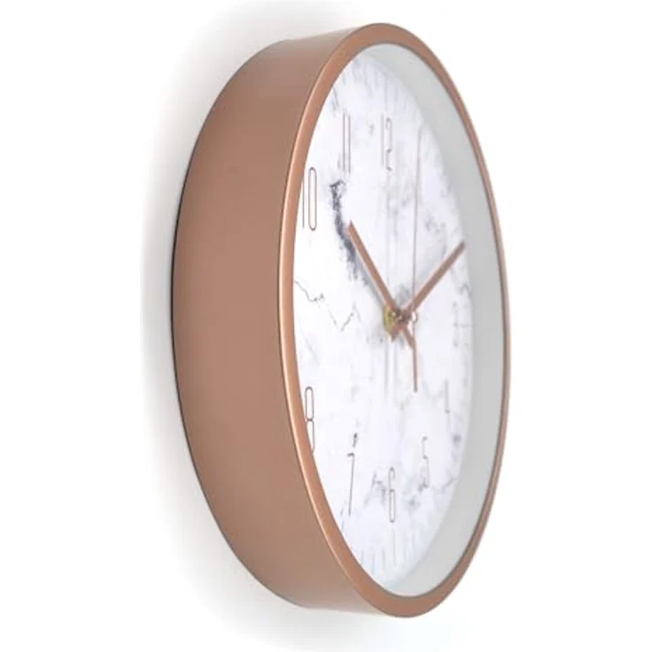 K&L Wall Art Wanduhr ohne Tickgeräusche Marmor Roségold Ø 25cm, lautloses Quarz Uhrwerk – Bild 3