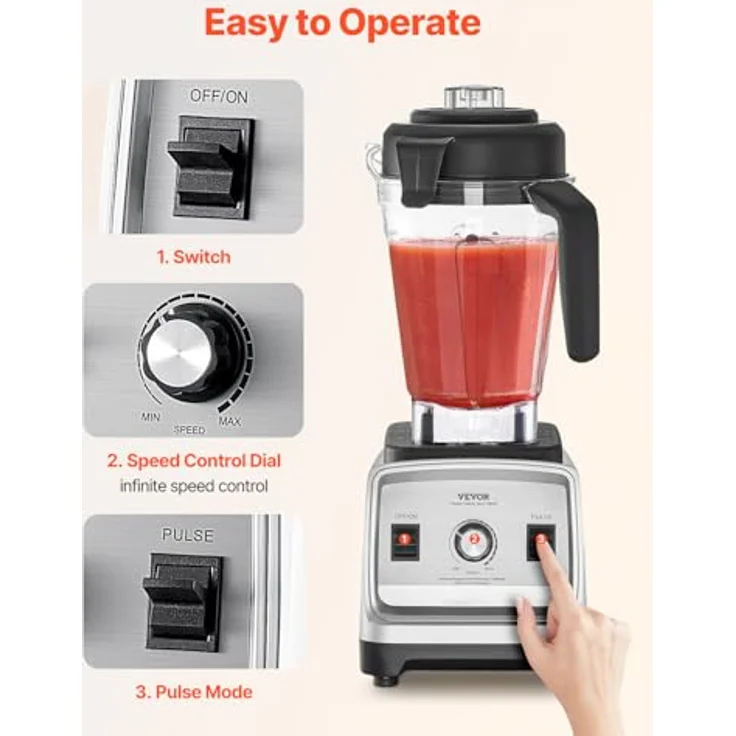 VEVOR Standmixer Smoothie Maker, 1600 W, 2,5 L professioneller Mixer mit leistungsstarkem Motor, multifunktional für Smoothies, Milchshakes und Säfte, BPA-frei – Bild 5
