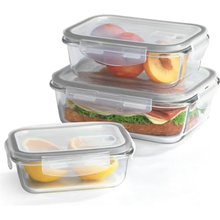 GOURMETmaxx Klick-it Glas Frischhaltedosen 3er Set, luftdicht und auslaufsicher, für Spülmaschine, Mikrowelle, Backofen und Gefrierschrank, transparent – Bild 1