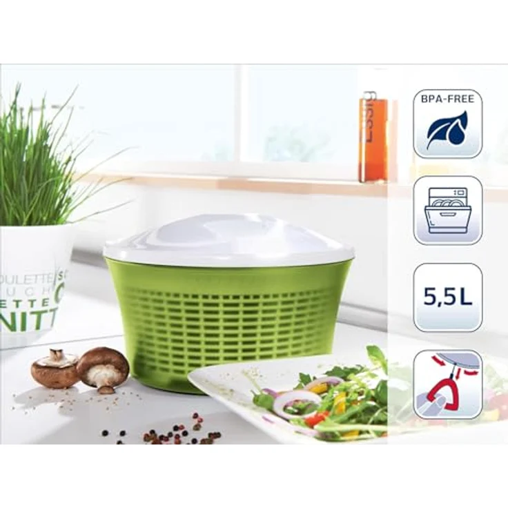 Leifheit Salatschleuder ComfortLine-Serie mit Rechts--links-Drehmechanismus im Deckel, Salattrockner inklusive Salatschüssel und Sieb, trocknet den Salat effektiv und schonend – Bild 3