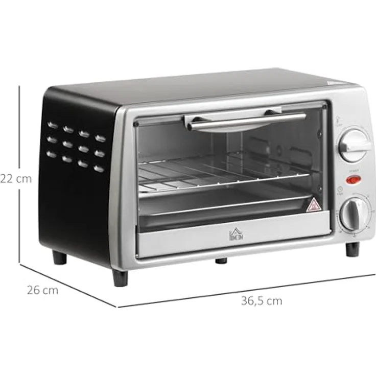 HOMCOM Mini Backofen 10 Liter 750W Silber, Einstellbare Temperatur bis 230 ℃, Timer 60 Minuten, kompaktes Design – Bild 5
