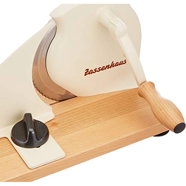Zassenhaus Brotschneidemaschine manuell CLASSIC | Beige | Solinger Klingenstahl | Schnittstärken: 1-18mm | Brett und Kurbel aus Buchenholz | 30 × 25,5 × 19cm – Bild 3