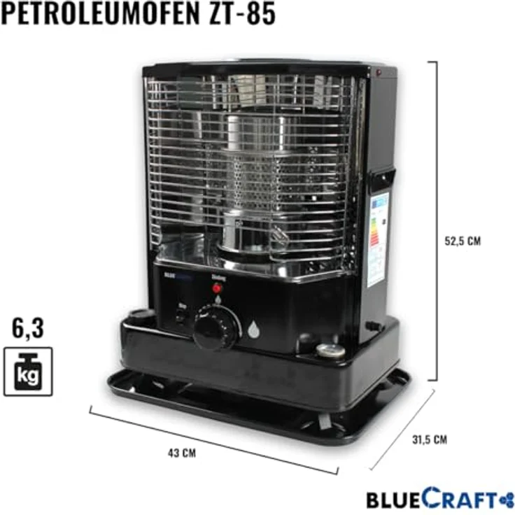 Bluecraft Petroleumofen Heizung ZT-85 inklusive Handpumpe und Petroleum 20 L Kanister | Mobil ohne Strom | 2800 Watt Leistung | Dochtofen | Camping-Heizung | Notheizung | Blue – Bild 2