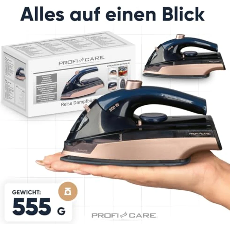 ProfiCare Dampfbügeleisen PC-DB 3125, Mini Reisebügeleisen mit 800W, Dampfstoß, vertikaldampf und klappbarem Griff – Bild 7