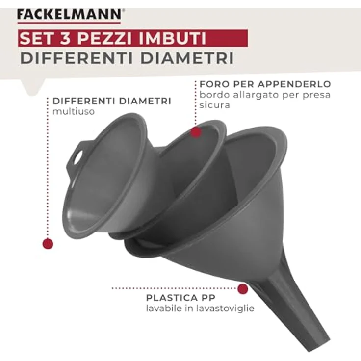 Fackelmann Trichter-Set, Einfülltrichter für Flaschen und Gläser (Farbe: Grau), Menge: 3 Stück – Bild 3