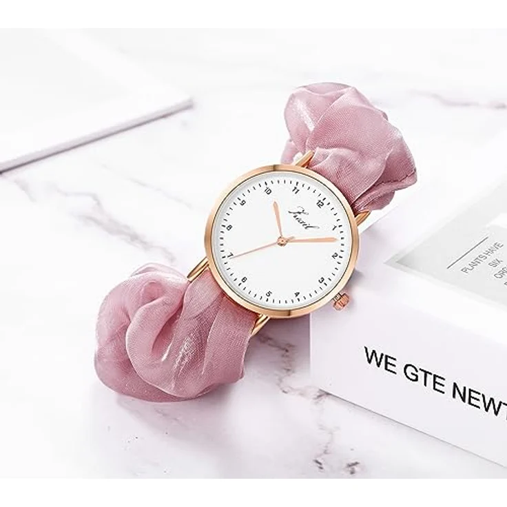 JewelryWe Uhren Damen, Elastisches Haarband mit Lila Haargummi, Analog Quarz Armbanduhr für Frauen und Mädchen – Bild 5