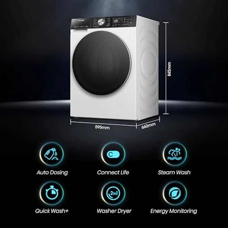 Hisense Waschtrockner WD5S1045BW, 10,5 kg, 1400 U/min, PowerJet, weiß – Bild 2