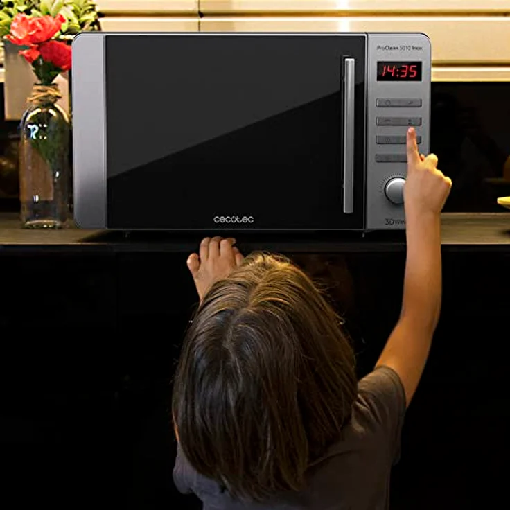 Cecotec Pro Clean 5010 Inox Mikrowelle, Standgerät, 700 Watt, 20 Liter Garraum, Ready 2 Clean Beschichtung Antihaft 3D Wave Full Black Spiegeltür 8 Programme 60 Min Timer LED Kindersicherung Rostfreier Edelstahl In Silber Schwarz – Bild 2