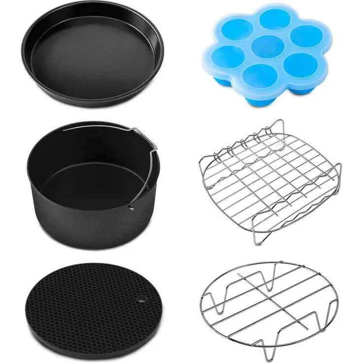 Cosori Küchenmaschinen Zubehör-Set 5.5-Litre Air Fryer Accessories Ⅱ, Spülmaschinenfestes 6-teiliges Premium-Set, FDA-zertifiziertes Material, silber