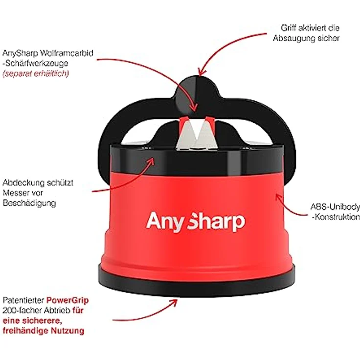 AnySharp Messerschaerfer mit Saugnapf, Rot – Bild 4