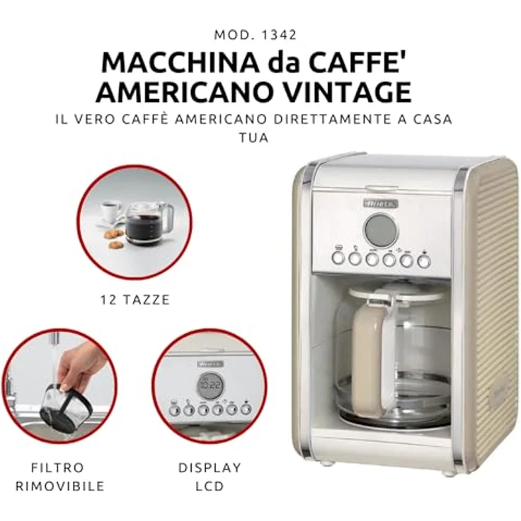 Ariete 1342-03-beige 1342 1342CR 12-Tassen-Kaffeemaschine Vintage, 2000 W, creme, Kunststoff – Bild 2
