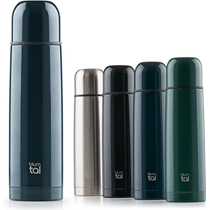 Blumtal® Thermosflasche 350 ml - BPA-freie Thermoskanne für warm&kalt - auslaufsichere Isolierflasche 350ml aus Edelstahl rostfrei - Thermoskanne mit Becher/Thermoskanne Tee - Dark Ocean Blue - Blau