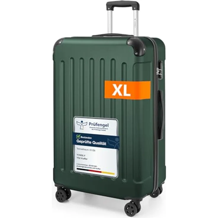 YONSLY Gepäck Suitcase Reisekoffer, Hartschalenreisekoffer mit 360° Lenkrollen, Zahlenschloss, Mehrstufiger Teleskopgriff (XL, Dunkelgrün) – Bild 1