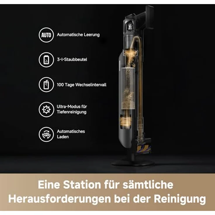 Dreame Z40 Station Nass Trockensauger, Kabelloser Stielstaubsauger mit automatischer Leerung, 310 AW Saugkraft, 160 Min. Reinigungsdauer – Bild 2
