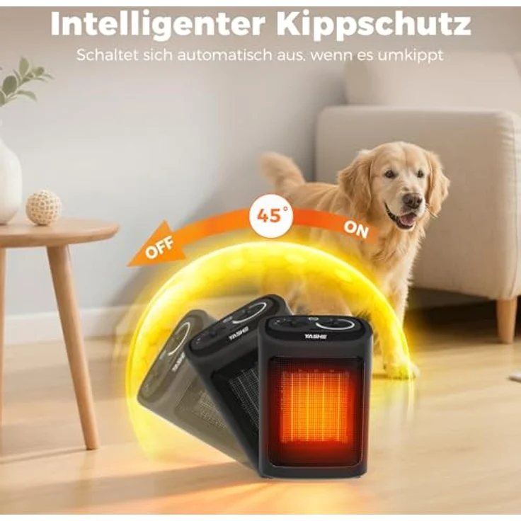 YASHE PTC-919 Elektroheizkörper 1500W, Keramik Heizlüfter mit Thermostat und 2 Heizstufen, Schwarz – Bild 6