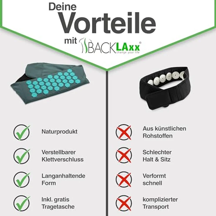 BACKLAxx® Massagegerät Akupressur Lendengürtel, Umweltfreundliches Halbleinen & reine Kokosfasern, Intensitätsregulierung - Blau – Bild 6