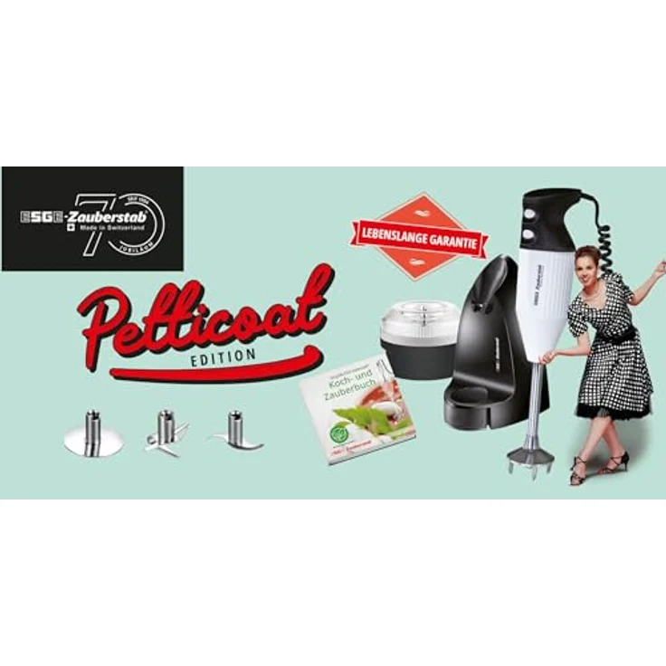 ESGE-Zauberstab Edition Petticoat 99205, Stabmixer, Pürierstab mit Zubehör, bis 16.000 U/Min, Flüssigkeitsmenge: ca. 10 l, 180 Watt, lebenslange Garantie – Bild 2