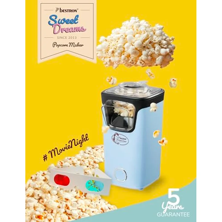 Bestron APC200B, Popcornmaker mit Heißlufttechnologie, Turbo-Popcorn in unter 2 Minuten, inklusive 10x Popcorntüten, Farbe: Blau – Bild 2