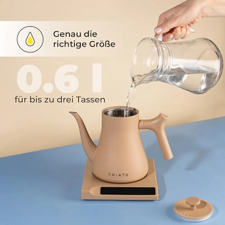 CHiATO flowPLAY Wasserkocher, 0,6 Liter, mit Temperaturwahl 40-100 °C, Touch-Display und 360°-drehbarem Sockel – Bild 10