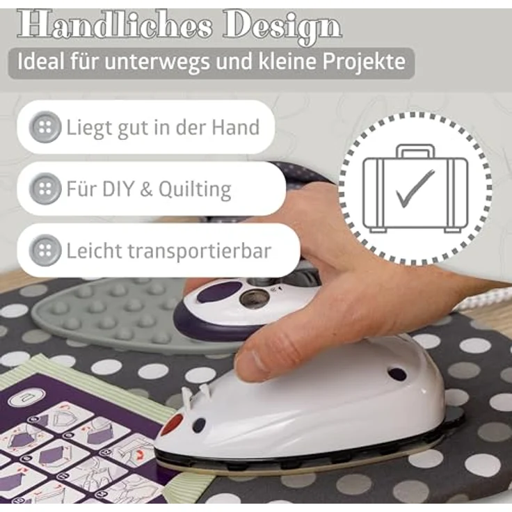 Semplix Dampfbügeleisen-Set, inkl. Prym Mini-Bügeleisen, Bügelunterlage (30 x 40 cm), Silikonablage, grau/grün, 375 W – Bild 6