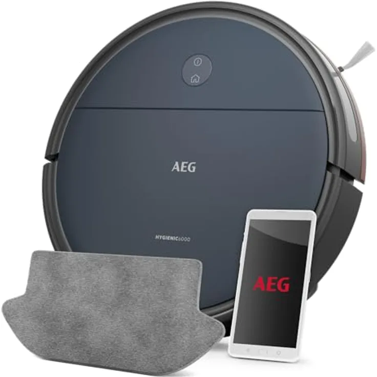 AEG Hygienic 6000 AR61UW1DB, Staubsauger-Roboter mit Gyroskop, 120 Min Autonomie, App für iOS/Android, gleichzeitiges Saugen und Reinigen, Blau