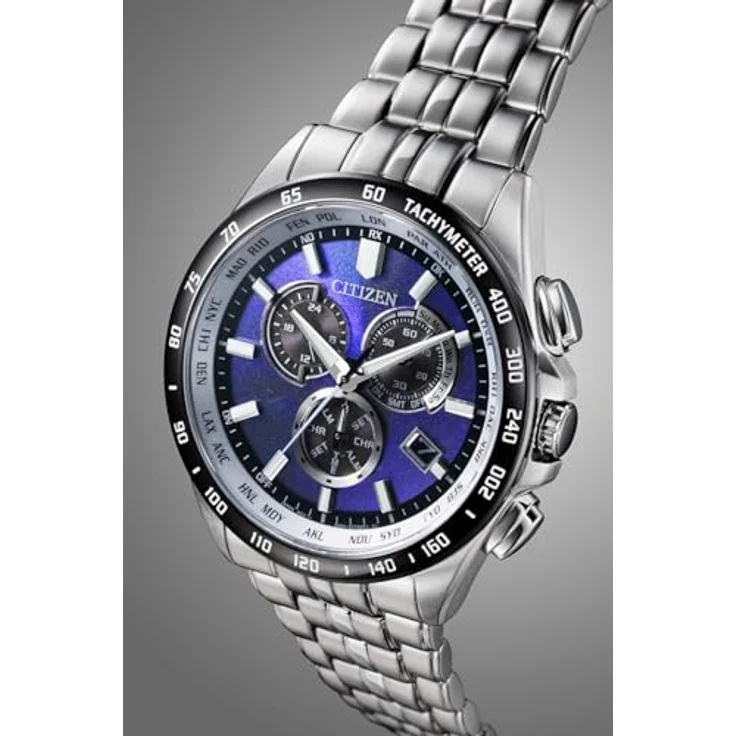 Citizen Watch CB5874-81L, Eco-Drive Chronograph mit blauem Zifferblatt, Silber Edelstahlarmband, Funksteuerung, Stoppuhr und Alarm – Bild 4