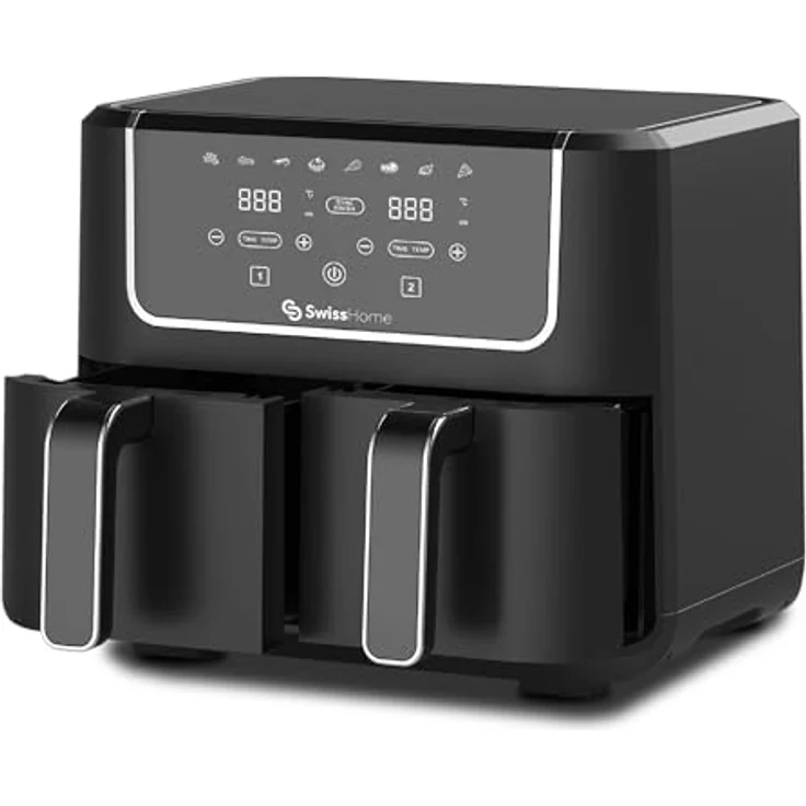 Z SwissHome DARK Luftfritteuse 2100W, 2 Töpfe 3L, 8 Funktionen, LED-Touchscreen, Antihaftbeschichtung, Dörr- und Aufwärmfunktion, einfache Reinigung – Bild 1
