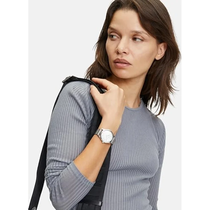 LIEBESKIND Quarzuhr Damen 33 mm, rundes Gehäuse in silber, teilmattiertes Edelstahl- und Lederarmband, 5 ATM wasserdicht – Bild 5