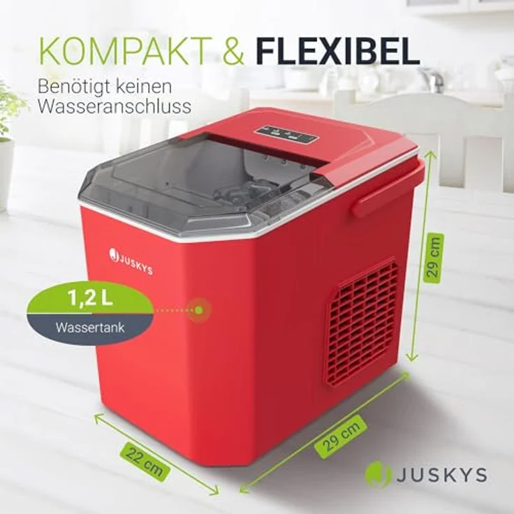 Juskys Eiswürfelmaschine IceOracle - Cocktail Eiswürfel in 6-13 min - Mini Eiswürfelbereiter für 12 kg/Tag - Großer Eiswürfelbehälter - Rot – Bild 5