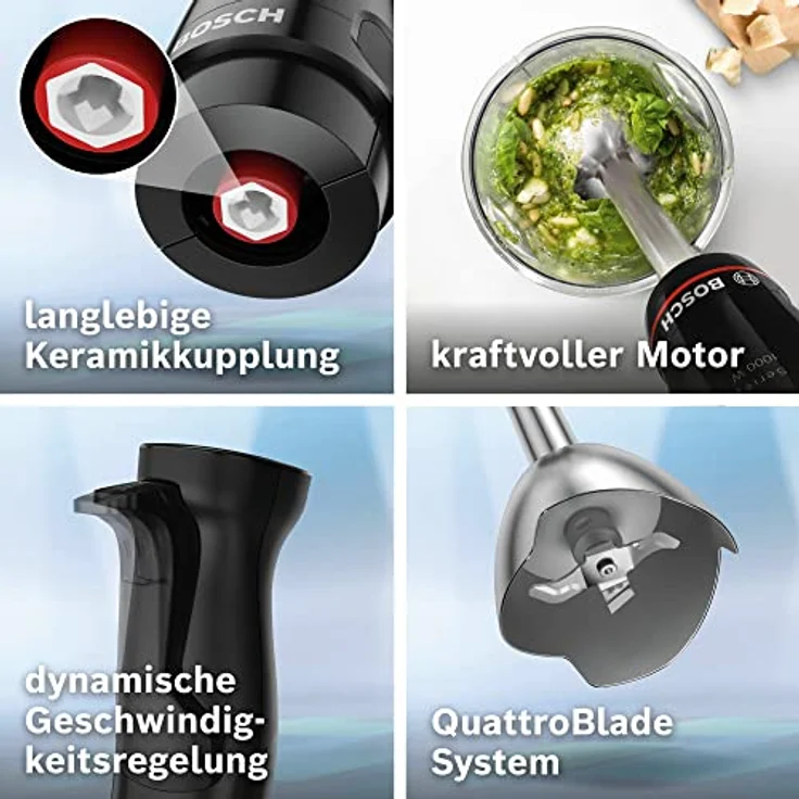 Bosch MSM 4B610 ErgoMaster Serie 4 Stabmixer, 1000 W, inkl. Mixbehälter, Anti-Rutsch-Beschichtung, QuattroBlade System - 4 Klingen, schwarz – Bild 3