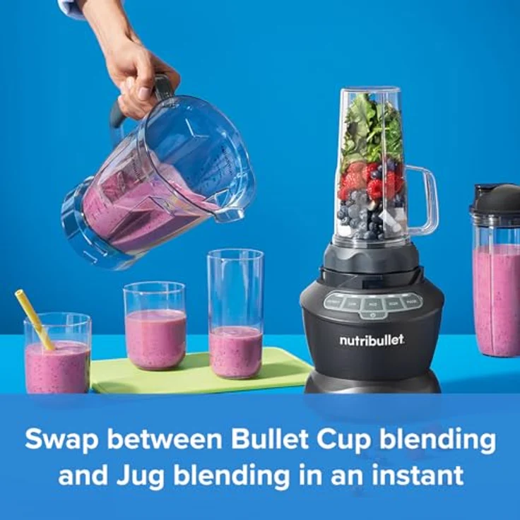 Nutribullet Combo Heiß- und Kaltmixer, 1200 W mit 1,8 l Fassungsvermögen, anthrazitgrau, 3 Becher und 2 Klappdeckel für On The Go – Bild 4