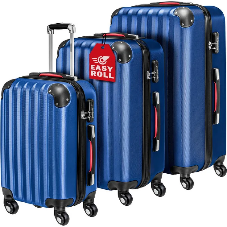 monzana Kofferset, Baseline Kofferset 4 Rollen Zahlenschloss Trolley Reisekoffer blau - Preisvergleich
