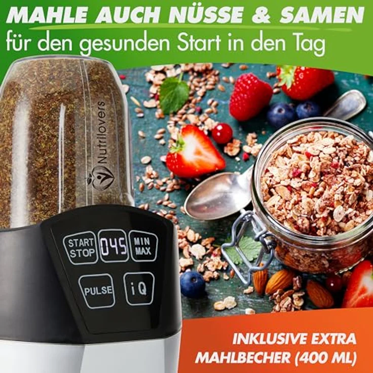 Nutrilovers NUTRI-BLENDER, 1000 Watt Mini-Mixer mit Auto-IQ, 800 ml BPA-freiem Tritan-Trinkbecher und Edelstahlmessern, Smoothiemaker to go – Bild 6